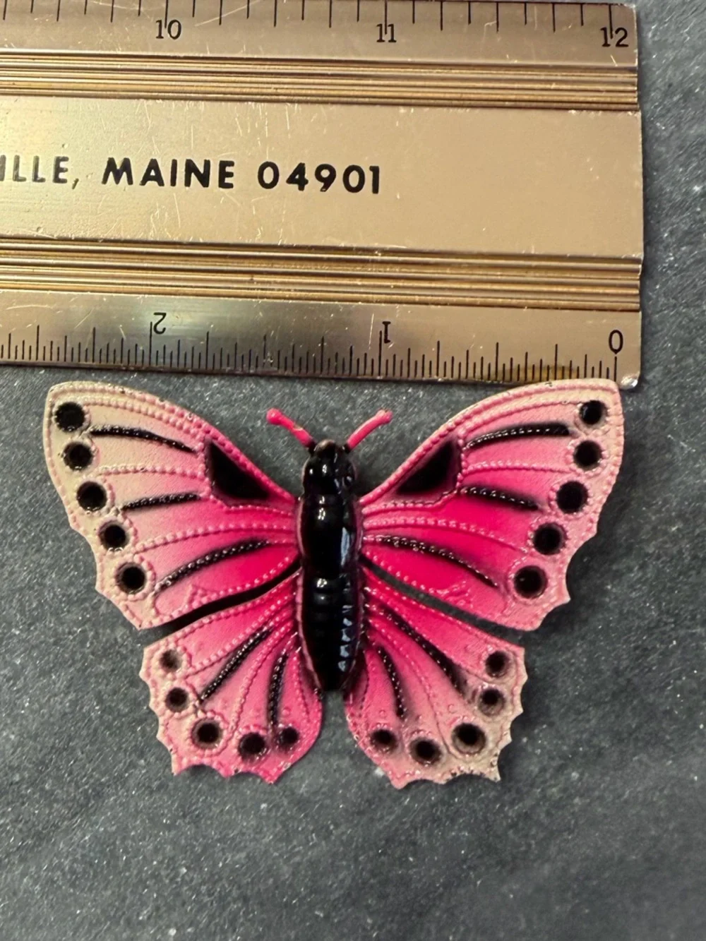 Vintage Pink Black Painted Butterfly Brooch